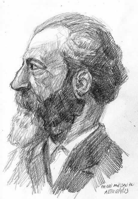 Retrato de Henri Moissan dibujado a lápiz