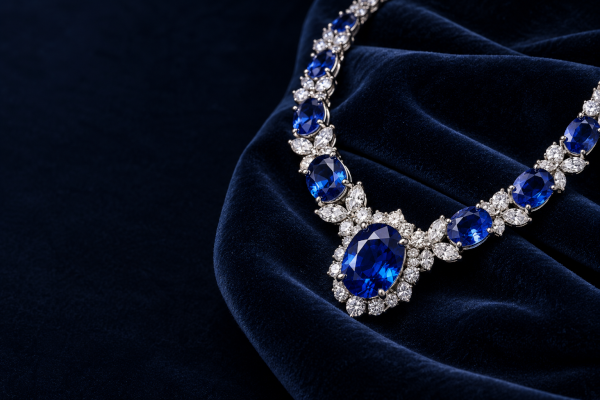 Collar con zafiros sobre terciopelo azul